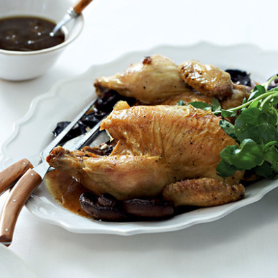 Roast chicken with whole mushroom gravy