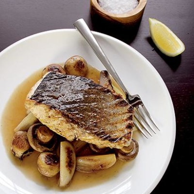 Roast fish with mushrooms