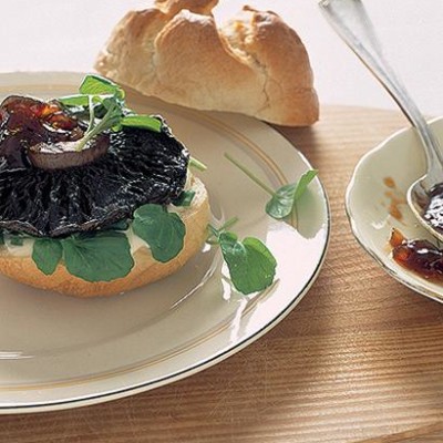 Roasted mushroom burgers with onion marmalade