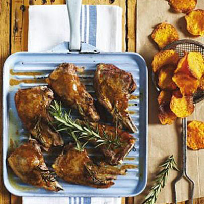 Roasted rosemary spiked lamb cutlets with butternut crisps