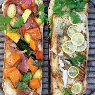 Roasted vegetables on toasted ciabatta