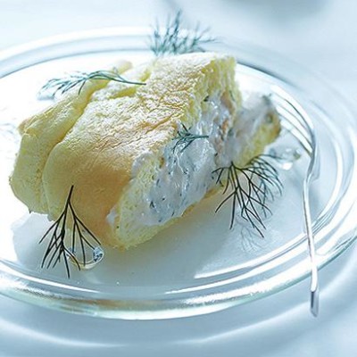 Rolled souffle with taramasalata