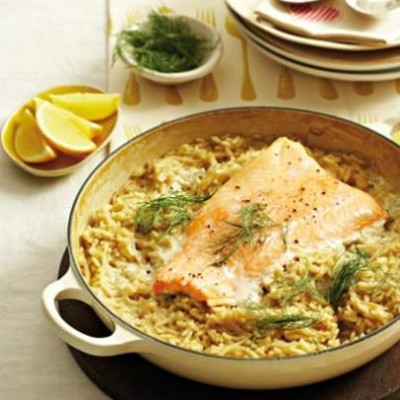 Salmon trout and fennel risotto