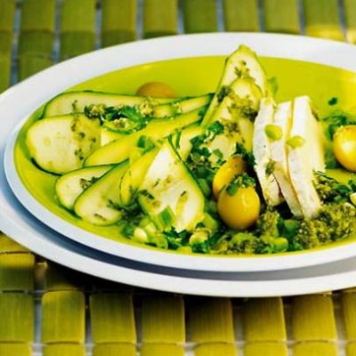 Shavings of baby marrow with camembert and salsa verde