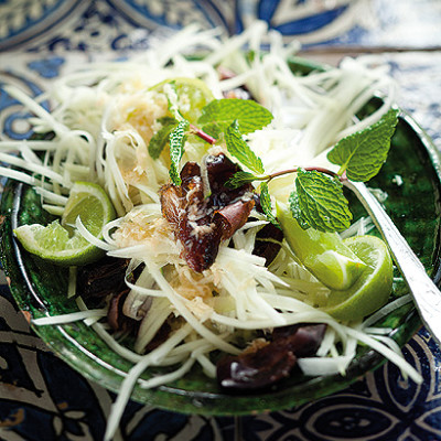 Shredded green papaya and date salad