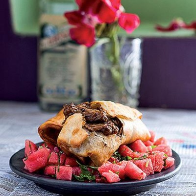 Six-hour slow-cooked beef chimichangas