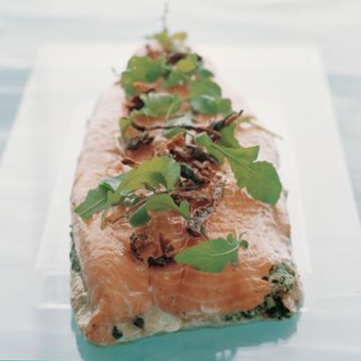 Slow-baked salmon sandwich with herbed goat cheese