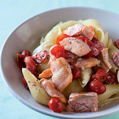 Smoked trout pasta with creamy roast tomato