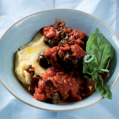 Smooth polenta with Napoletana meatballs