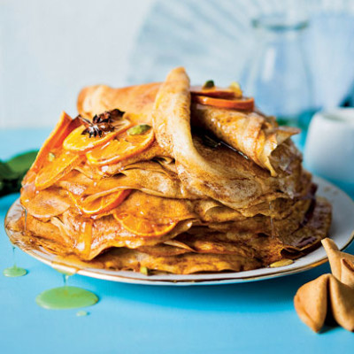 Spiced citrus, star anise, cardamom pancake stack