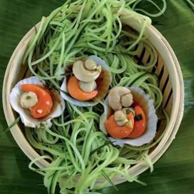 Steamed scallops with cucumber noodles