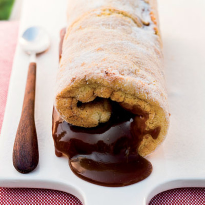 Sticky caramel Swiss roll