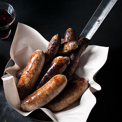 Sticky mustard grilled sausages