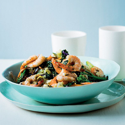 Stir-fried vegetables with prawns