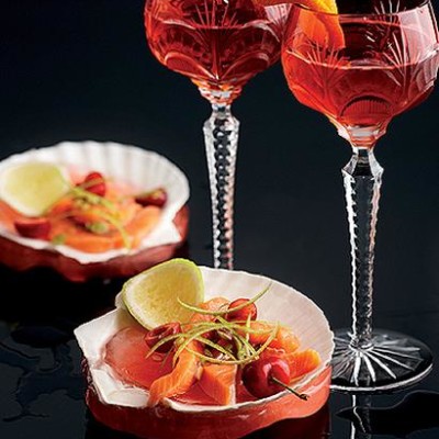 Summer berry Campari with salmon ceviche