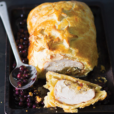 Three-bird roast Wellington with blueberries