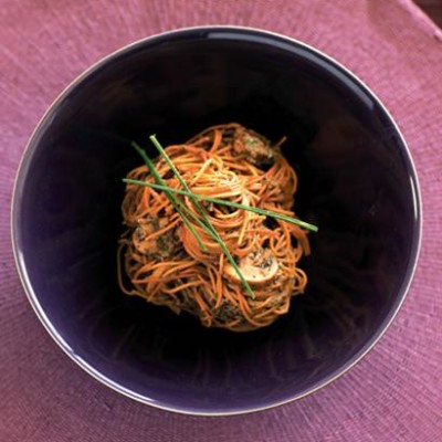 Toasted angel hair pasta with mushroom sauce