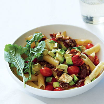 Tomato, bacon, avo and feta pasta