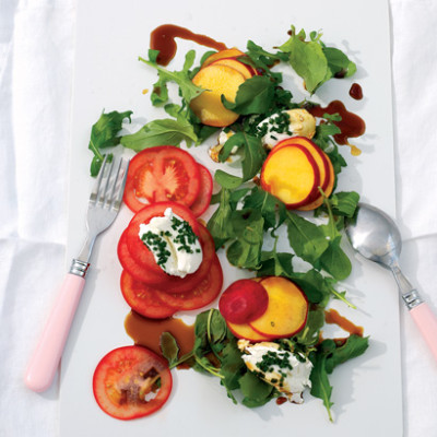 Tomato, goats-milk cheese and nectarine salad