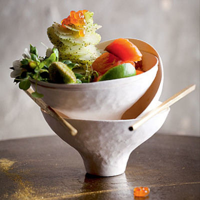 Trout-and-green strawberry salad with lime-and verjuice dressing