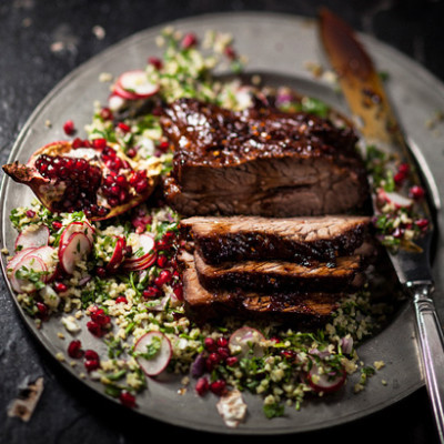 Turkish roast beef brisket with pomegranate and radish tabouleh