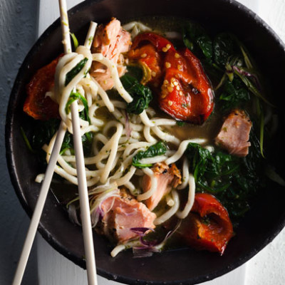 Udon-and-salmon bowl