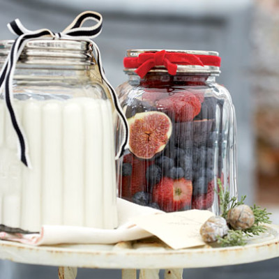 White-chocolate clotted cream with berries and early figs