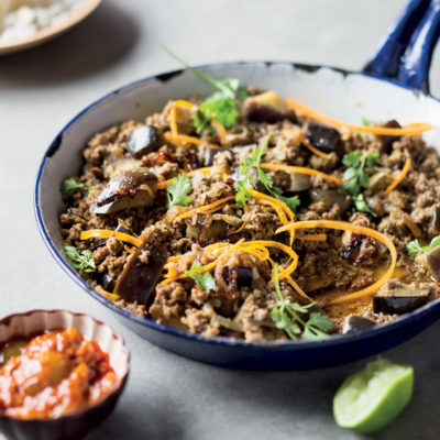 Brinjal-and-beef mince curry