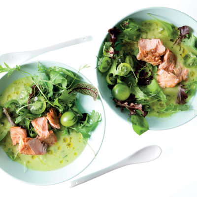 Cucumber gazpacho with smoked trout