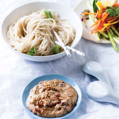 Noodle salad with Asian-style peanut butter sauce