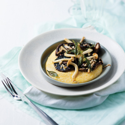 Roast mushrooms on soft gorgonzola polenta