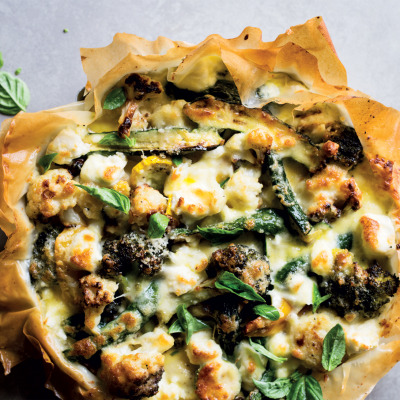 Roast vegetable tart with Parmesan cream