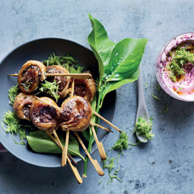 Rosemary lamb lollipops with beetroot tzatziki