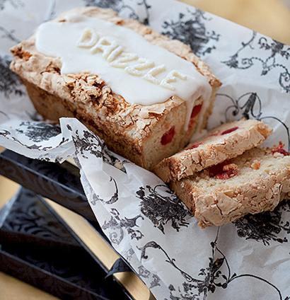 Cherry, coconut and almond loaf cake