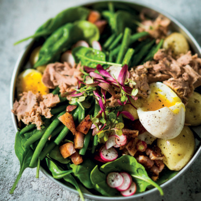 Niçoise salad with warm soft-boiled eggs