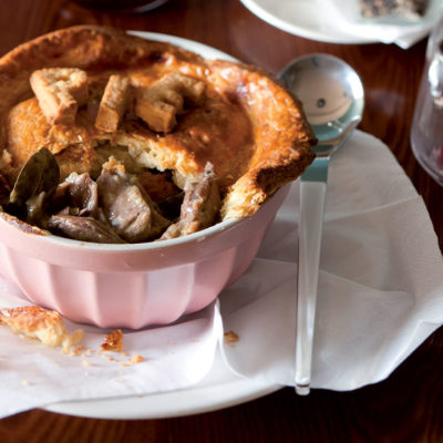 Slow-cooked lamb shoulder and leek pie