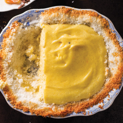 Naartjie-and-cardamom milk tart with candied citrus peel