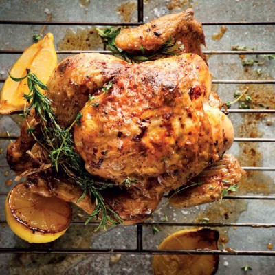 Feta, garlic and winter herb roast chicken