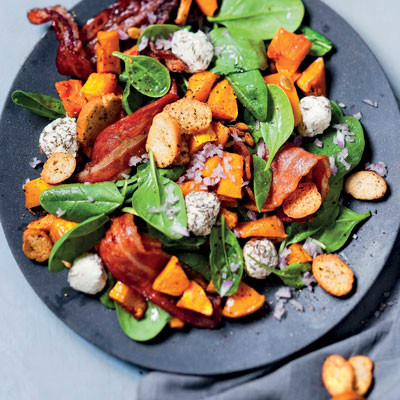 Roast butternut, bacon and spinach salad