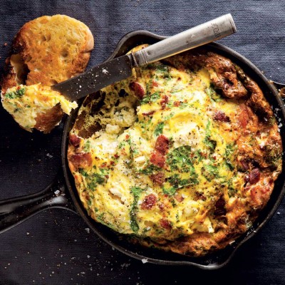 Swiss chard and feta frittata with crispy bacon