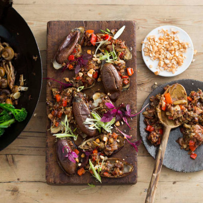 Roasted and stuffed baby brinjals