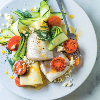 Freeform baby marrow and hake lasagne