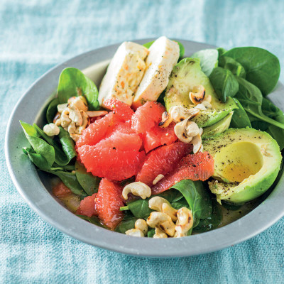 Grapefruit, feta, avo, cashew and spinach salad