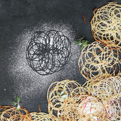 Lattice pancakes with rose syrup and yoghurt