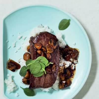 Roast ostrich fillet with mushroom marmalade