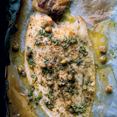 Sole with burnt butter, nori and fried capers