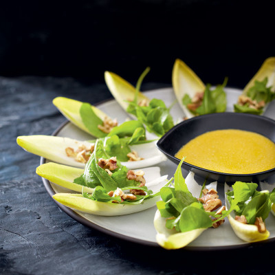 Bitter greens with walnuts and Gorgonzola dressing