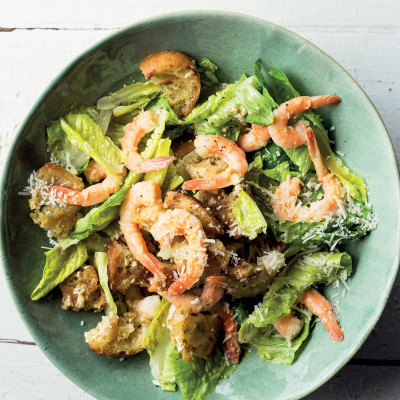 Classic Caesar salad with prawns