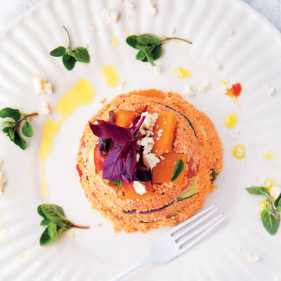 Roast vegetable couscous tower