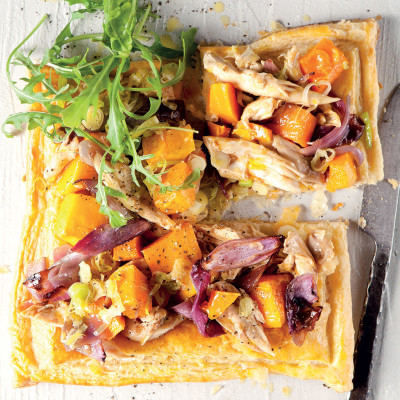 Open chicken-and-roast vegetable pie